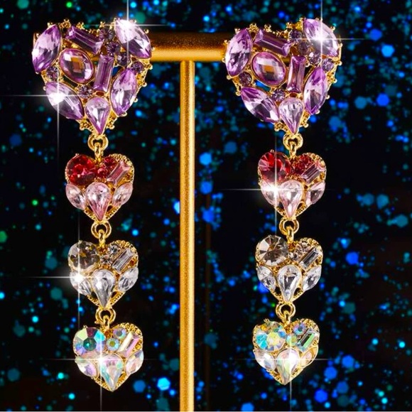 Cubic Zirconia Heart Dangle Earrings - Picture 2 of 6